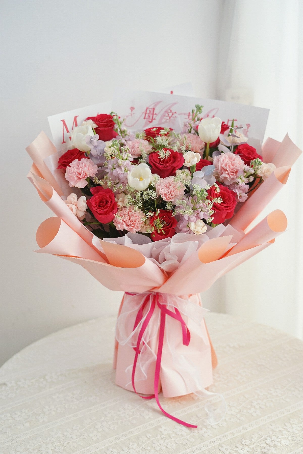 Red Rose and Pink Carnation Bouquet
