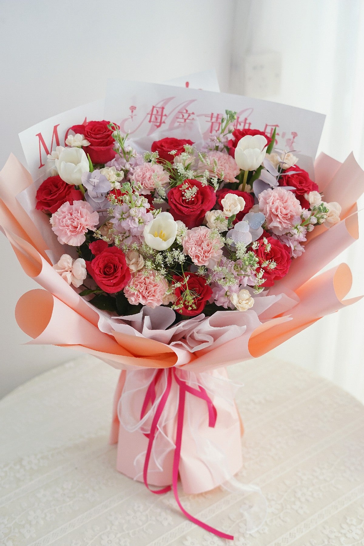 Red Rose and Pink Carnation Bouquet
