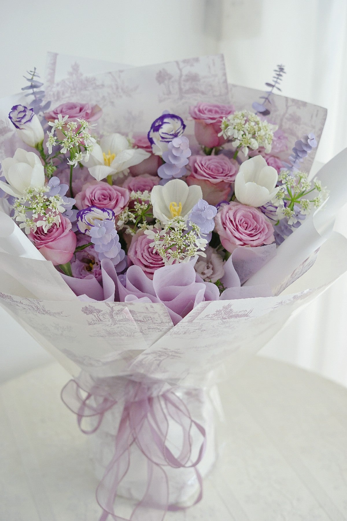 Purple Rose and Tulips Bouquet