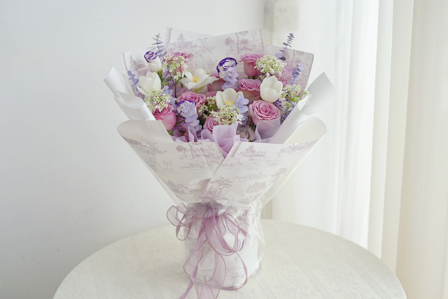 Purple Rose and Tulips Bouquet