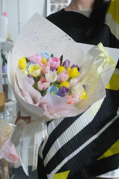 33 Mixed Colour Tulips Bouquet