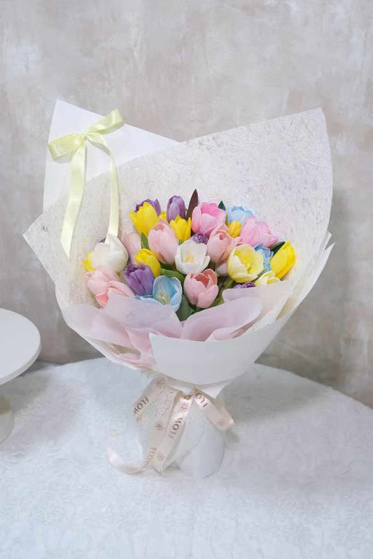 33 Mixed Colour Tulips Bouquet