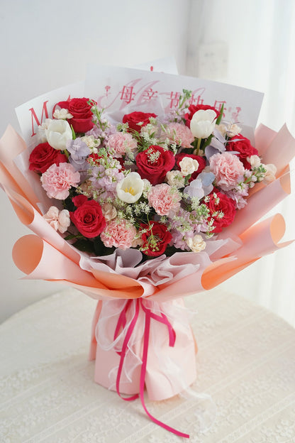 Red Rose and Pink Carnation Bouquet