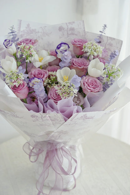 Purple Rose and Tulips Bouquet
