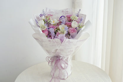 Purple Rose and Tulips Bouquet