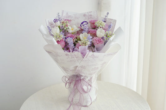 Purple Rose and Tulips Bouquet